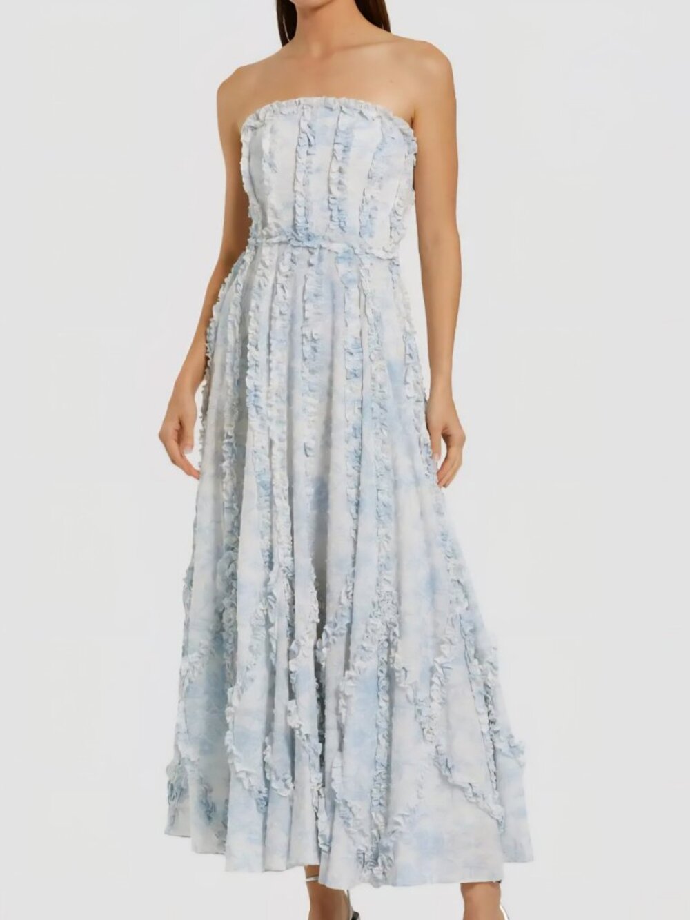 Mac Duggal 8265 NWT Cocktail Floral Cotton Strapless Gown Blue Multi size 8